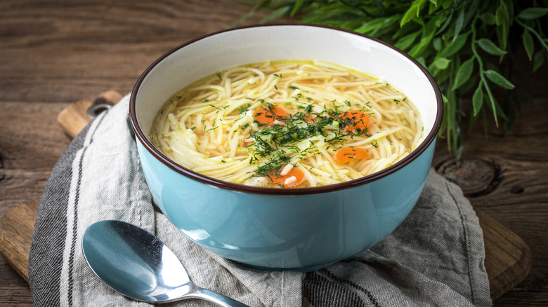 chicken noodle soup in a bowl 