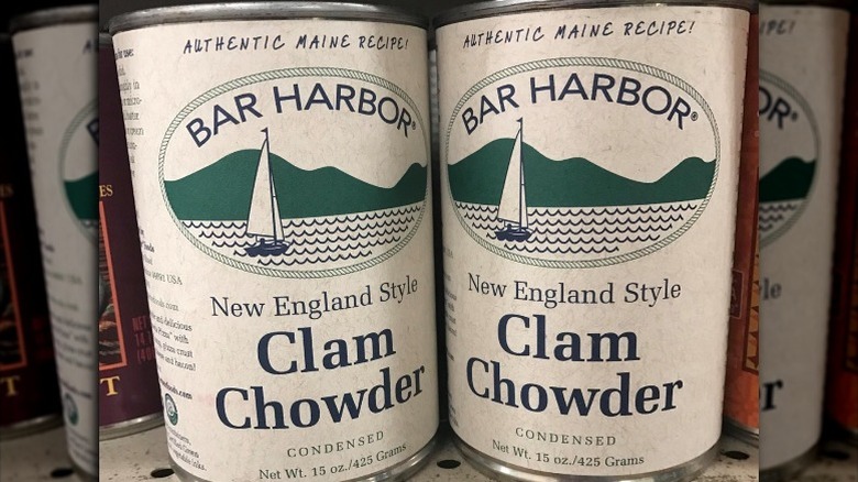 Cans of Bar Harbor New England Clam Chowder