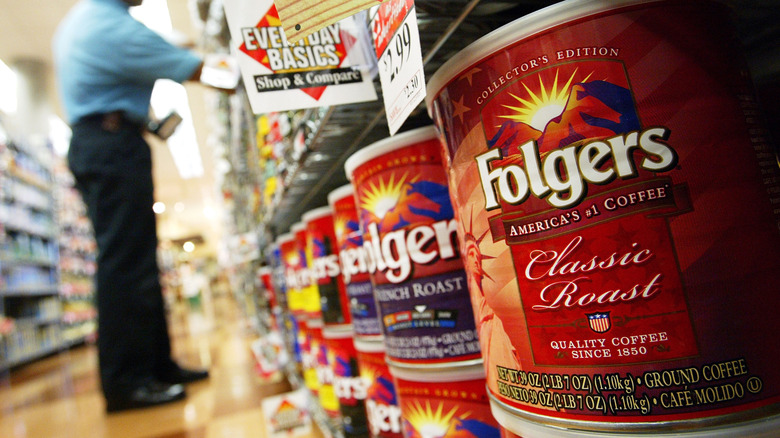 Canisters of Folger's coffee