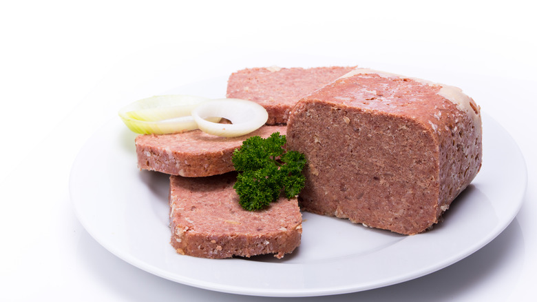 canned corned beef on a plate