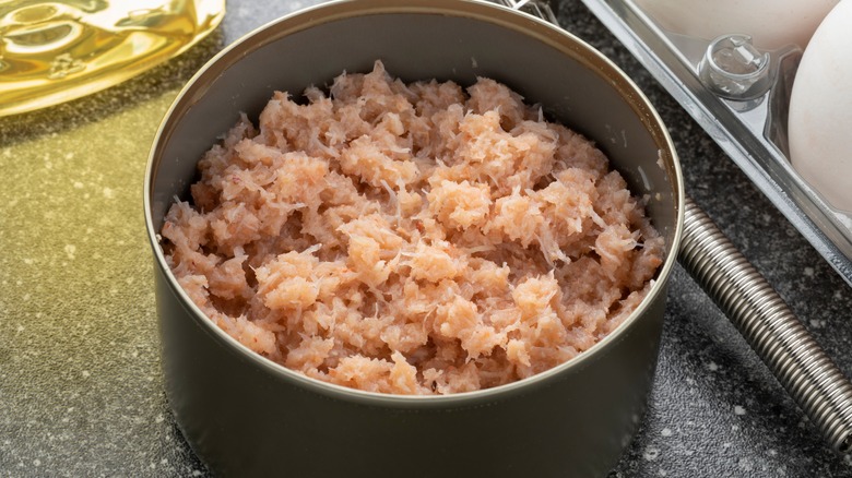 Canned crabmeat in pot