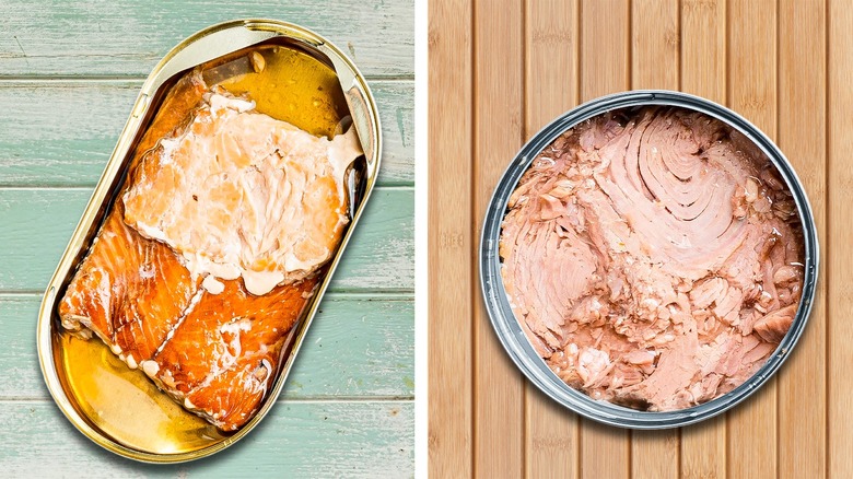 Canned salmon and canned tuna