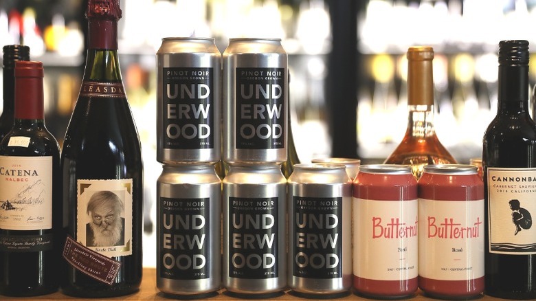 bottles and cans of wine