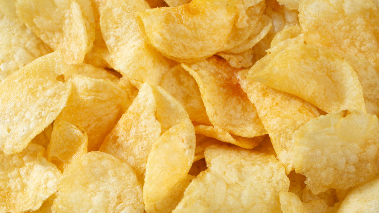 Closeup of a group of kettle potato chips