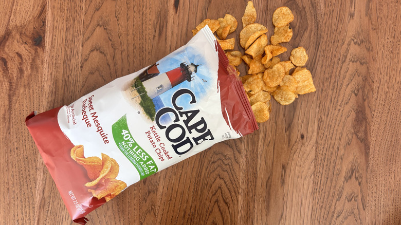 bag of chips spilling on table