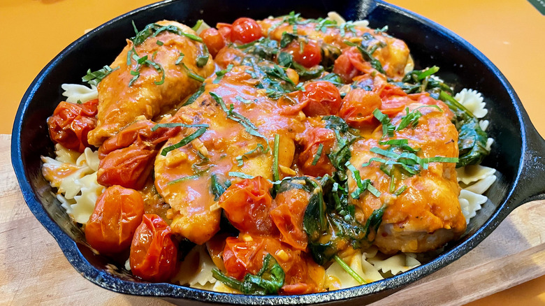 Skillet of chicken and pasta
