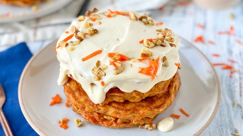 carrot cake pancakes on plate 