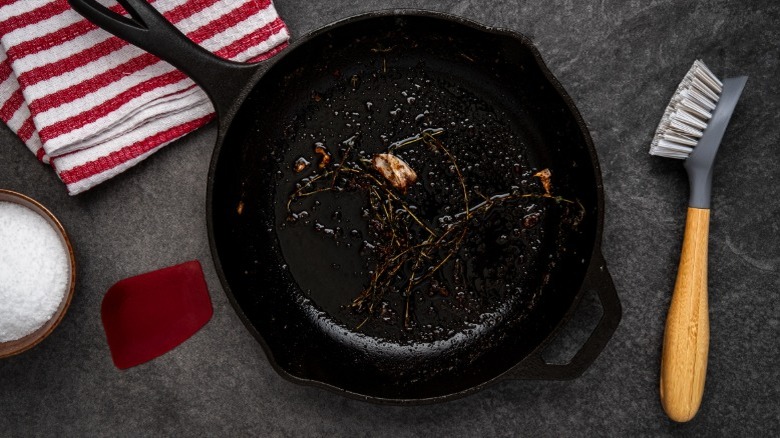 Cast iron skillet being prepared