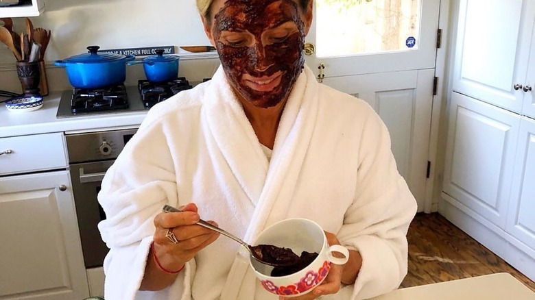 Cat Cora in homemade face mask