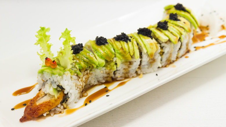 Plated caterpillar sushi roll