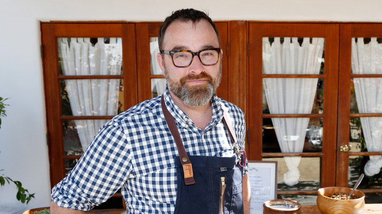 Chef Josh Henderson on patio