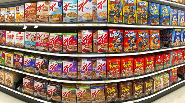 Grocery store aisle with cereal