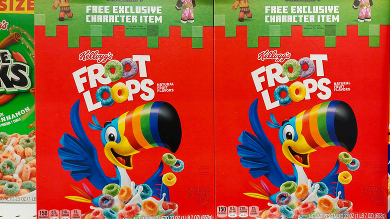 Boxes of Froot Loops on cereal shelf