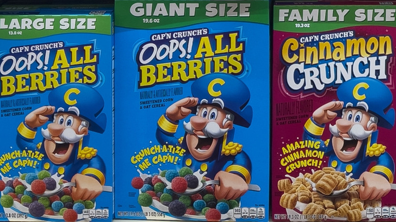 Oops! All Berries and Cinnamon Cap'n Crunch cereal boxes
