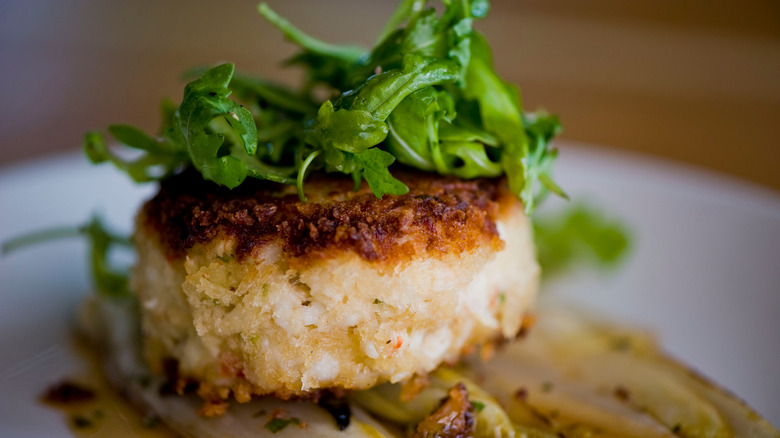 Crab cake with garnish 