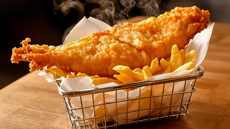 steaming fish and chips basket