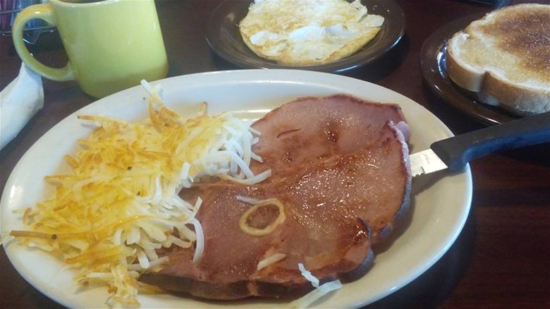 Baked ham with hash browns breakfast