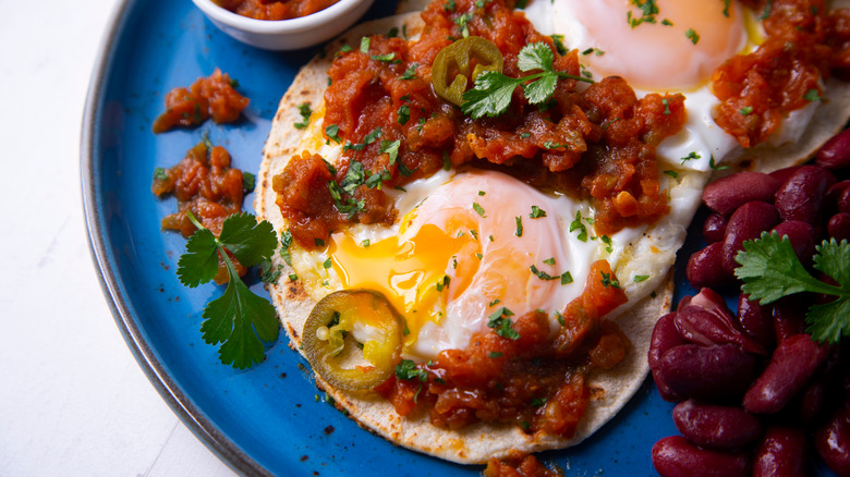 huevos rancheros with red beans