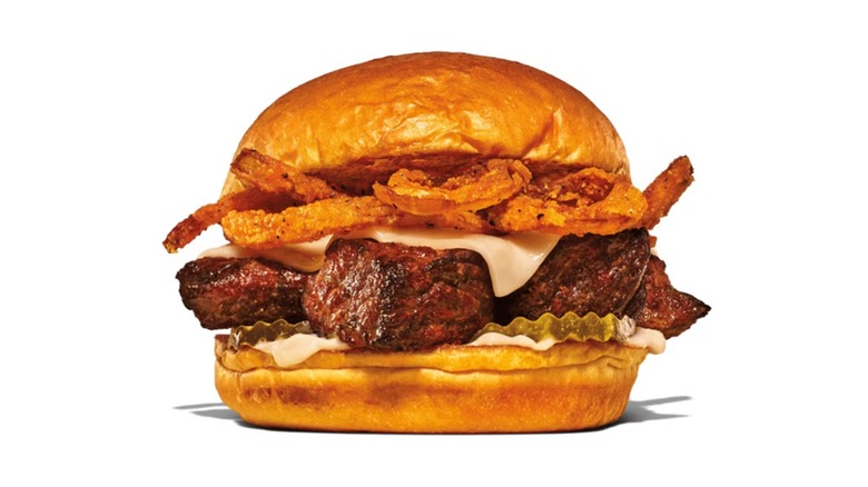 Arby's steak nugget sandwich with crispy onion strings