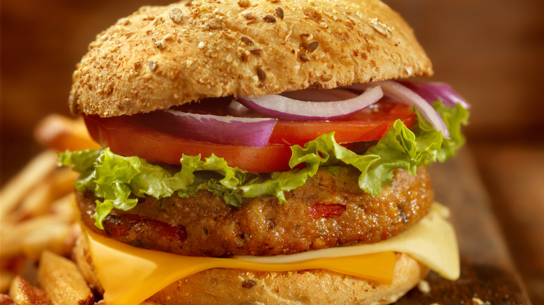 veggie burger with fries