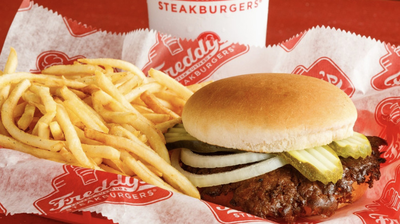 Burger with pickles and onion