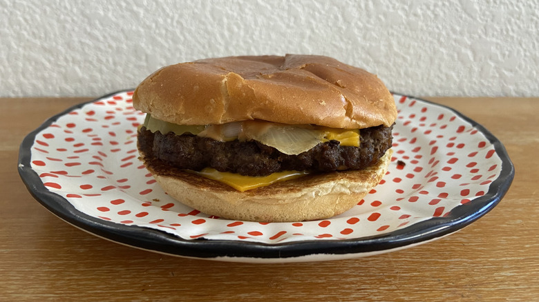Jack in the Box Smashed Jack burger on plate.