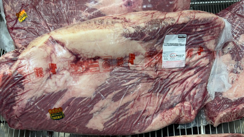 Vacuum-sealed beef brisket with USDA prime label