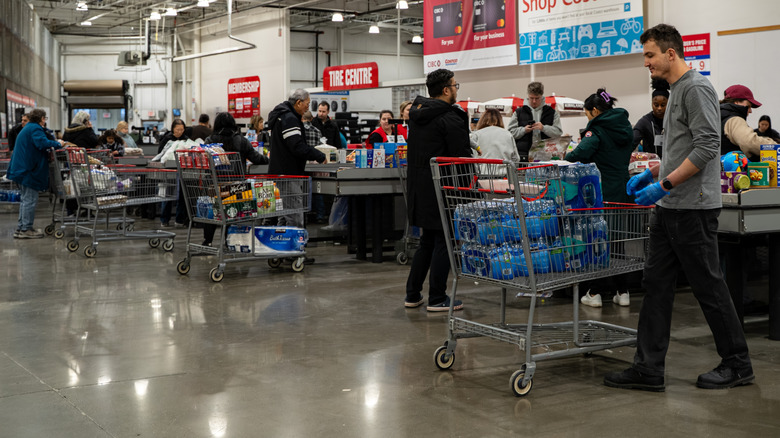 Customers checking out in Costco
