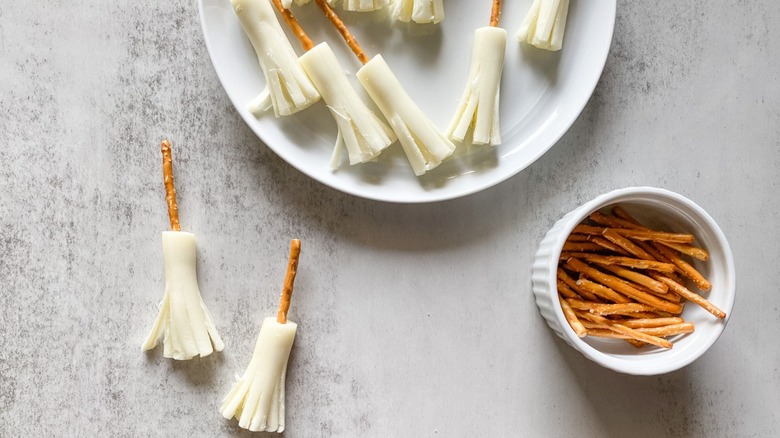 cheese and pretzel broomsticks