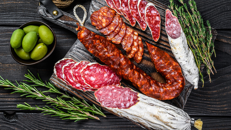 charcuterie board with cured meats