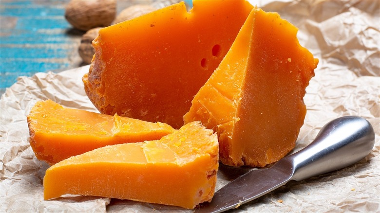 four large chunks of mimolette