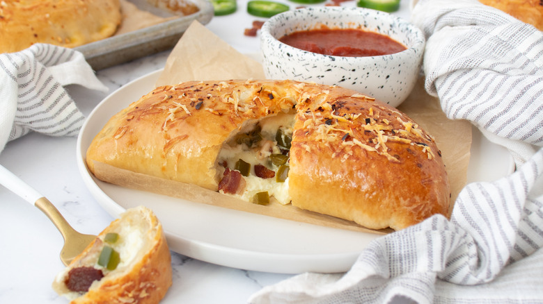 calzone with striped towel