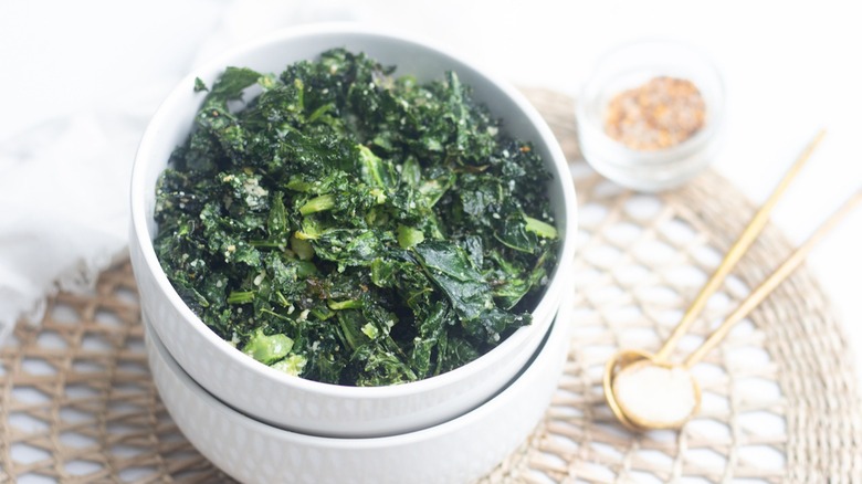 seasoned kale chips in a bowl