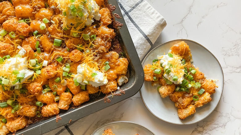 tray of cheesy tater tots