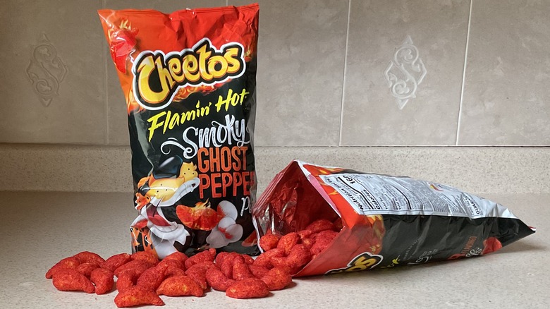 Bag of Cheetos poured on counter