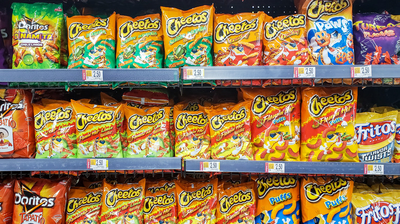 cheetos snacks on store shelf