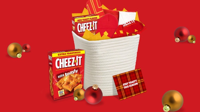 Cheez-Its, ornaments, and basket
