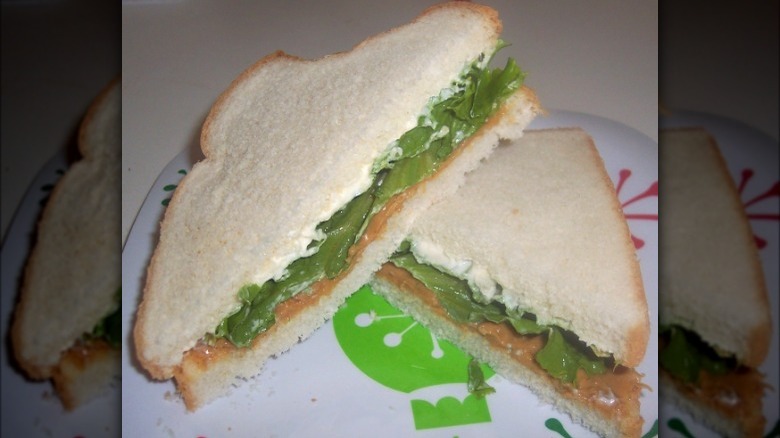 peanut butter, mayo, and lettuce sandwich