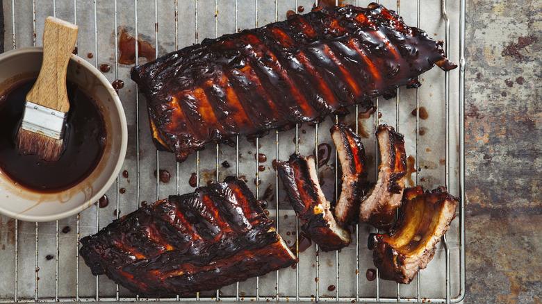 Rack of ribs on cooling rack