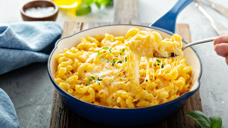 A cooked bowl of mac and cheese