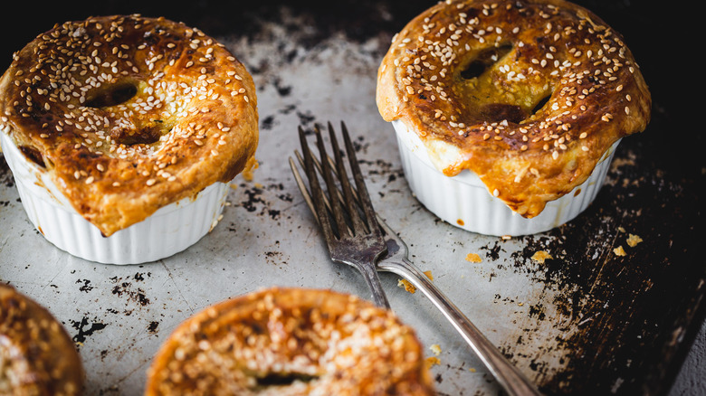 chicken pot pies with forks