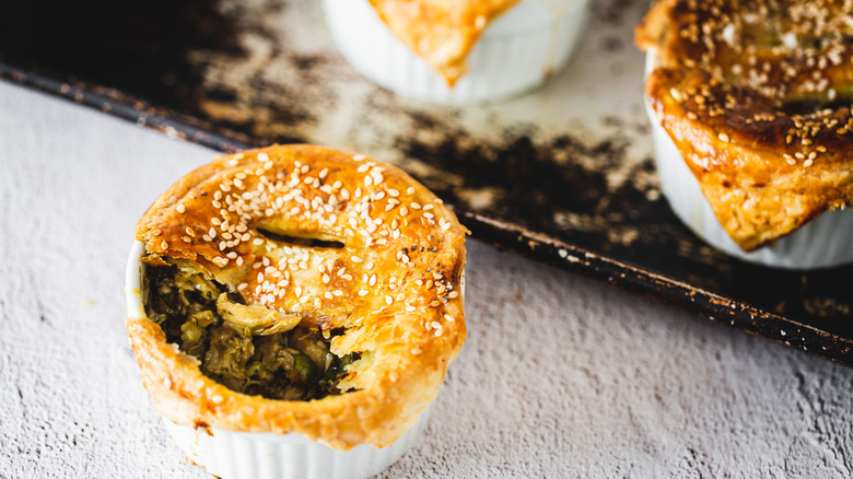 close up on cut pot pie