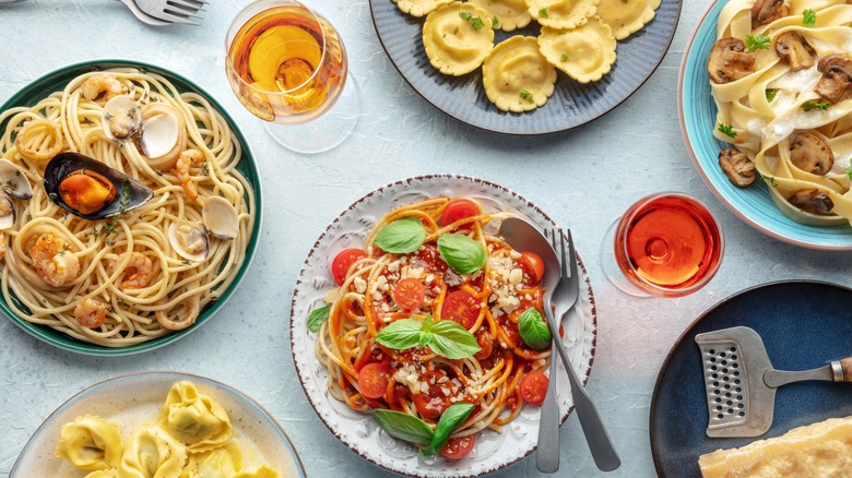 various pasta dishes