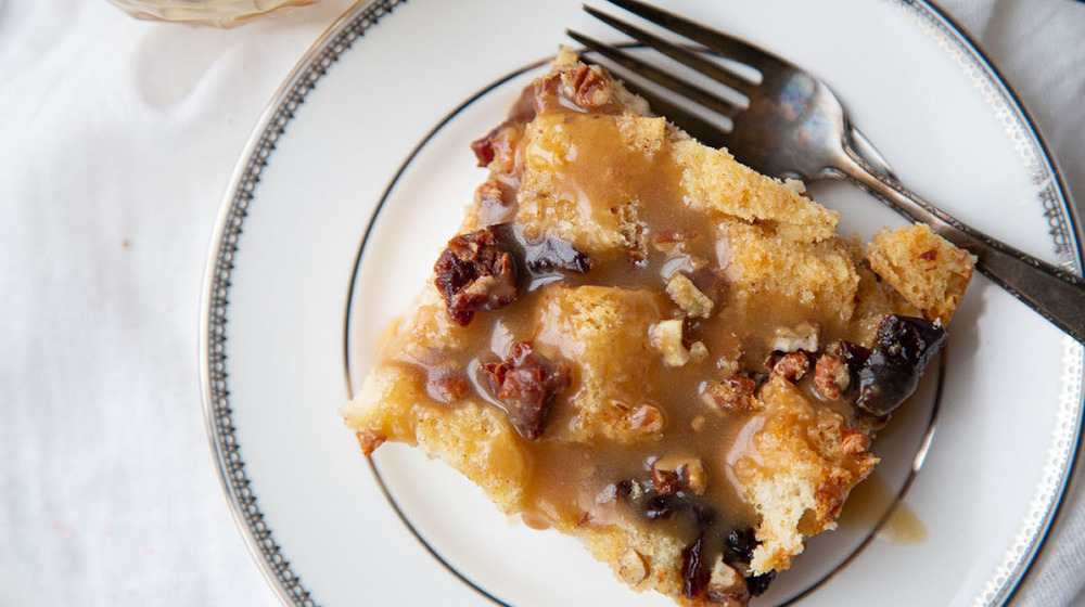 cherry pecan bread pudding with caramel sauce