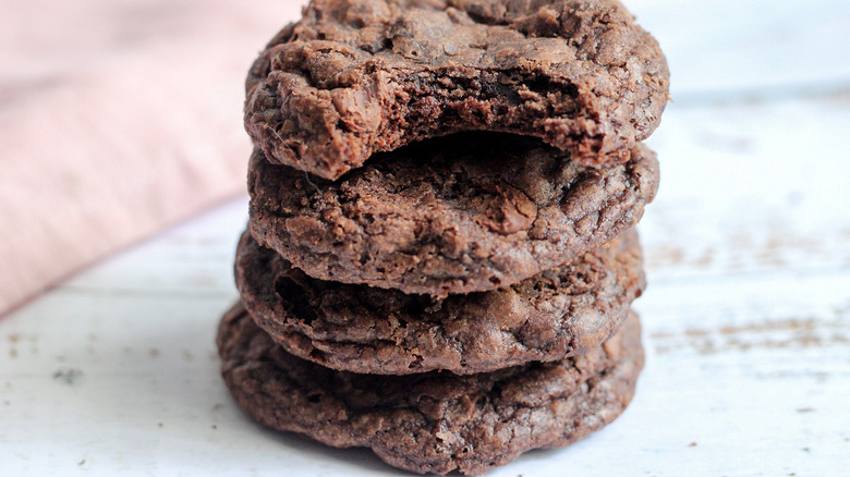Chewy Brownie Mix Cookies stacked