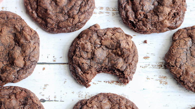 chewy brownie mix Cookies on counter 
