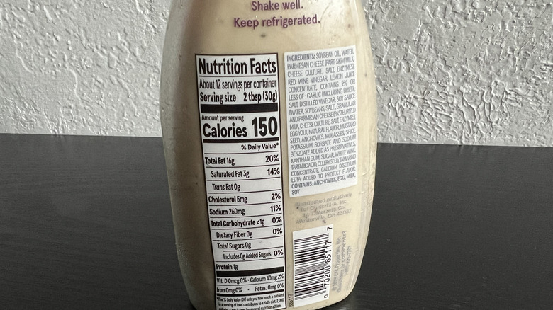 Nutrition label on bottle of Chick-fil-A Parmesan Caesar salad dressing