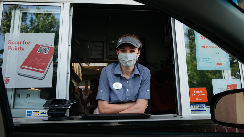 Chick-fil-A employee at the drive-thru