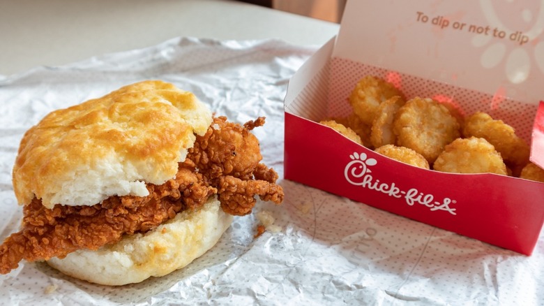 Chick-fil-A hash browns and biscuit sandwich