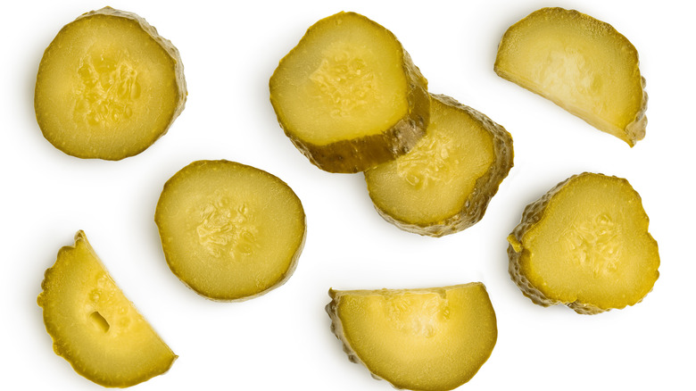 Pickle slices scattered